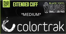 Load image into Gallery viewer, ColorTrak Extended Cuff Black Vinyl Powder-Free Disposable Gloves