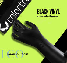 Load image into Gallery viewer, ColorTrak Extended Cuff Black Vinyl Powder-Free Disposable Gloves