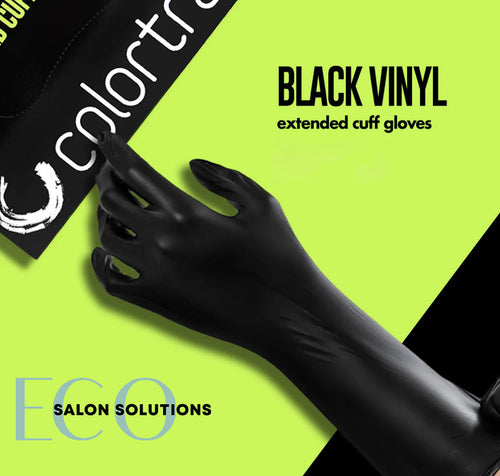ColorTrak Extended Cuff Black Vinyl Powder-Free Disposable Gloves